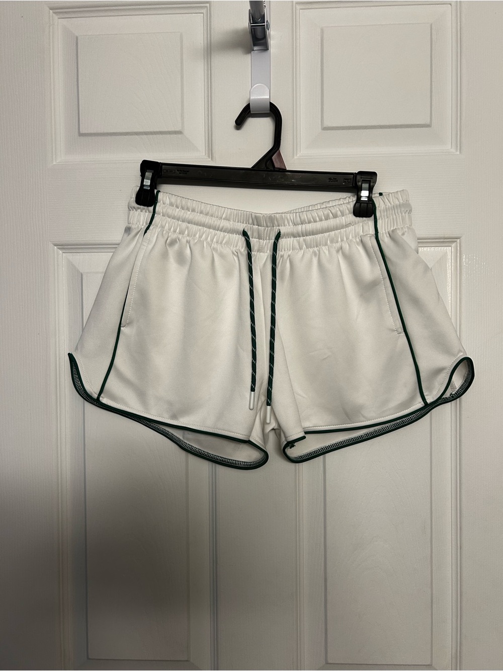 White Athletic Women’s Shorts with Green Trim